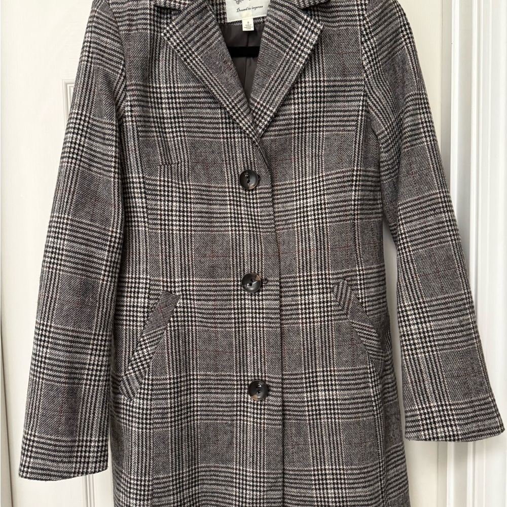Maralyn & Me Gray Plaid Button-Front Trench Coat
